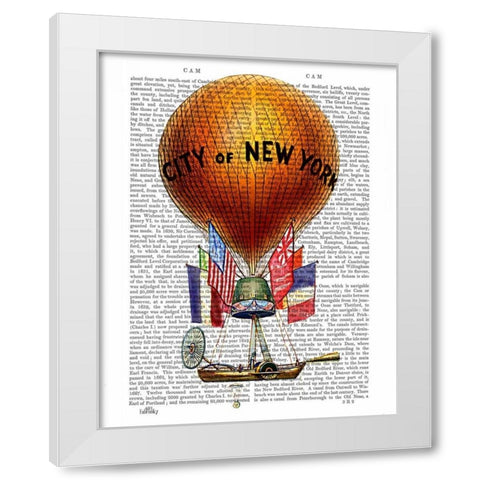 City of New York Hot Air Balloon White Modern Wood Framed Art Print by Fab Funky