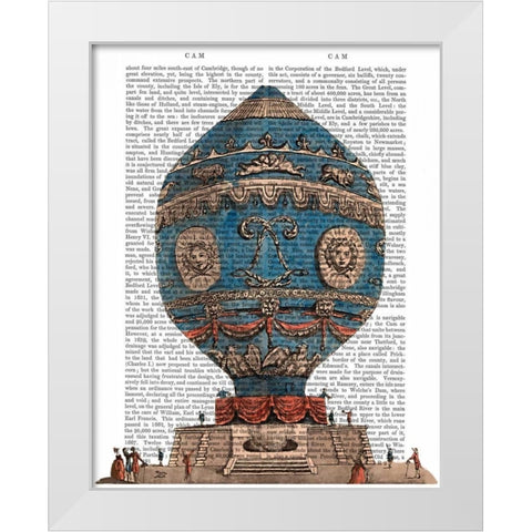 Montgolfier Aerostatique Hot Air Balloon White Modern Wood Framed Art Print by Fab Funky