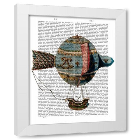 Hot Air Balloon With Tail Feather White Modern Wood Framed Art Print by Fab Funky