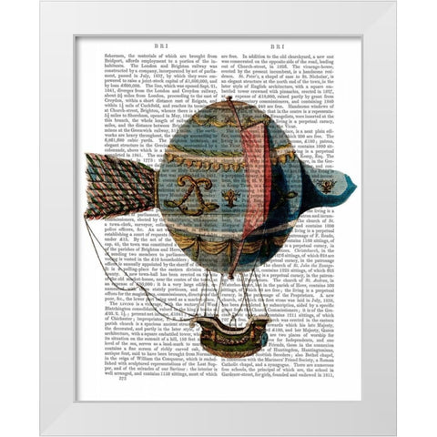 Hot Air Balloon With Tail Feather White Modern Wood Framed Art Print by Fab Funky