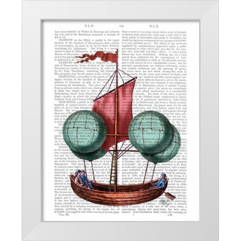 Hot Air Balloon Airship With Red Sail White Modern Wood Framed Art Print by Fab Funky