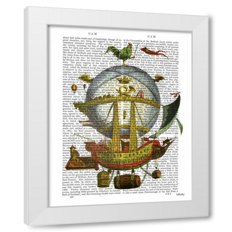 Minerve Hot Air Balloon White Modern Wood Framed Art Print by Fab Funky