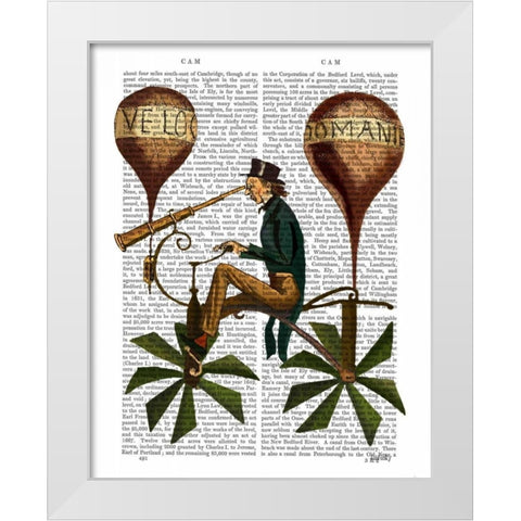 Voyage A La Lune Hot Air Balloon White Modern Wood Framed Art Print by Fab Funky