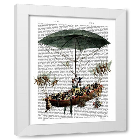 Diligenza And Flying Creatures White Modern Wood Framed Art Print by Fab Funky