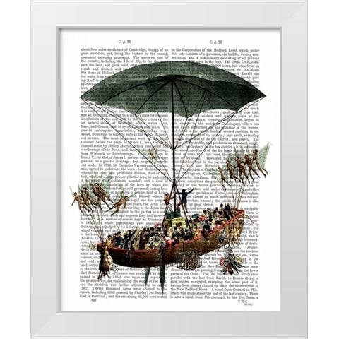 Diligenza And Flying Creatures White Modern Wood Framed Art Print by Fab Funky