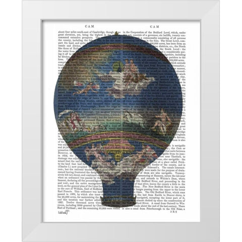 Machine Aerostatique Hot Air Balloon White Modern Wood Framed Art Print by Fab Funky