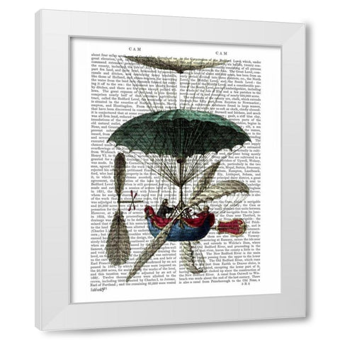 Place Du Louvre Hot Air Balloon White Modern Wood Framed Art Print by Fab Funky