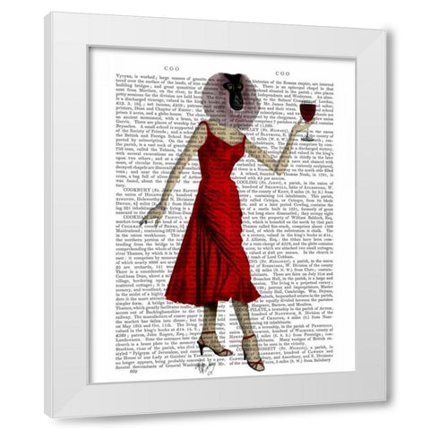 Monkey with Wine White Modern Wood Framed Art Print by Fab Funky