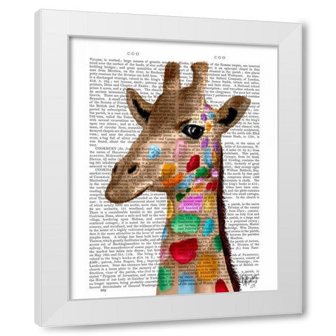 Multicoloured Giraffe White Modern Wood Framed Art Print by Fab Funky