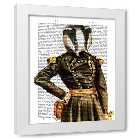 General Badger White Modern Wood Framed Art Print by Fab Funky