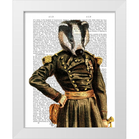 General Badger White Modern Wood Framed Art Print by Fab Funky
