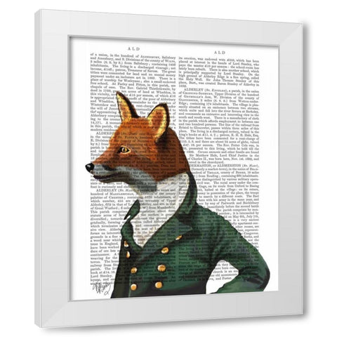 Dandy Fox Portrait White Modern Wood Framed Art Print by Fab Funky