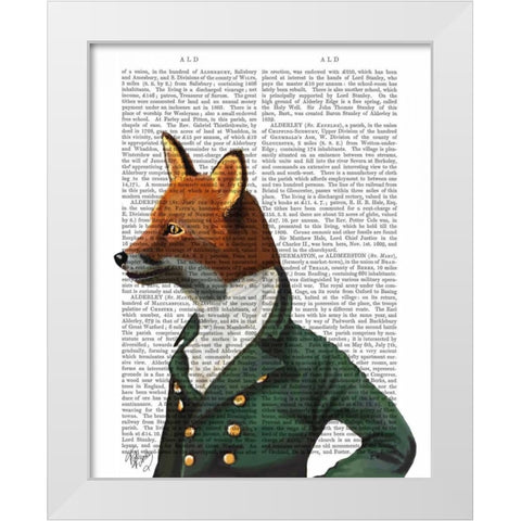 Dandy Fox Portrait White Modern Wood Framed Art Print by Fab Funky