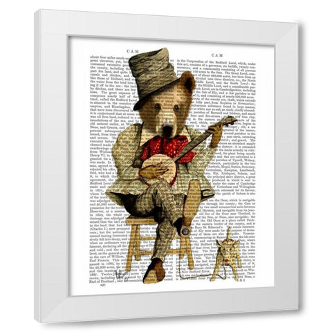 Banjo Bear White Modern Wood Framed Art Print by Fab Funky
