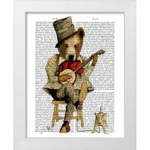 Banjo Bear White Modern Wood Framed Art Print by Fab Funky