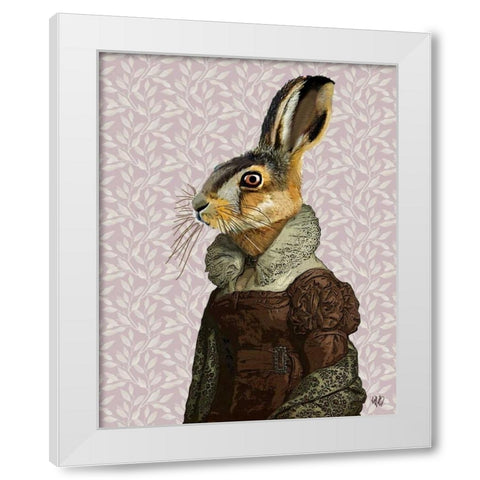 Madam Hare White Modern Wood Framed Art Print by Fab Funky