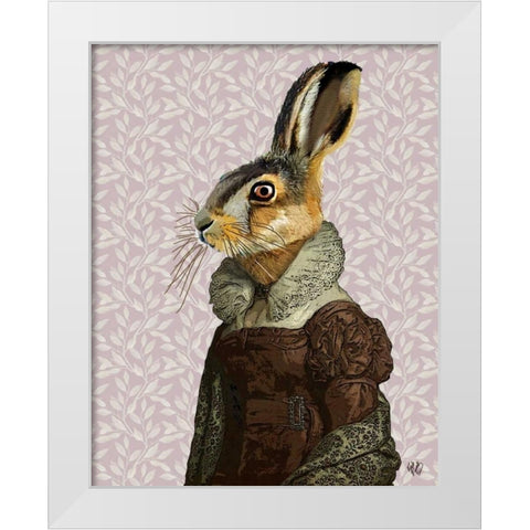Madam Hare White Modern Wood Framed Art Print by Fab Funky