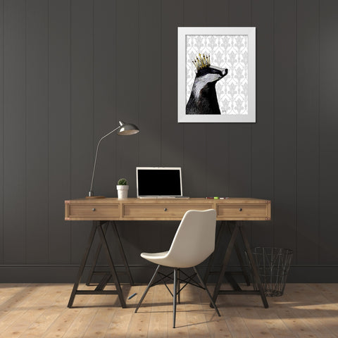 Badger King White Modern Wood Framed Art Print by Fab Funky