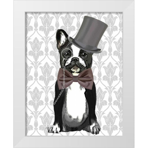 Monsieur Bulldog White Modern Wood Framed Art Print by Fab Funky
