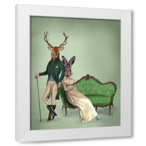 Mr Deer and Mrs Rabbit White Modern Wood Framed Art Print by Fab Funky