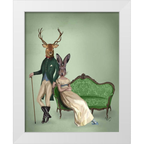 Mr Deer and Mrs Rabbit White Modern Wood Framed Art Print by Fab Funky
