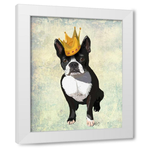 Boston Terrier and Crown White Modern Wood Framed Art Print by Fab Funky