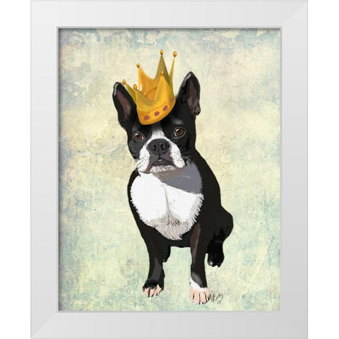 Boston Terrier and Crown White Modern Wood Framed Art Print by Fab Funky
