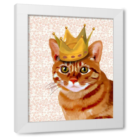 Ginger Cat with Crown Portrait White Modern Wood Framed Art Print by Fab Funky
