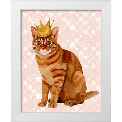 Ginger Cat with Crown Full White Modern Wood Framed Art Print by Fab Funky