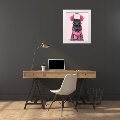 Chilly Llama Pink White Modern Wood Framed Art Print by Fab Funky
