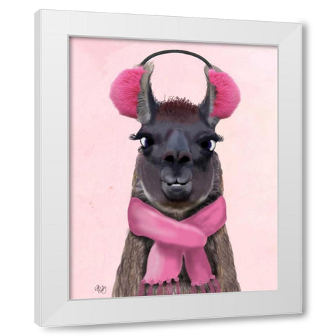 Chilly Llama Pink White Modern Wood Framed Art Print by Fab Funky