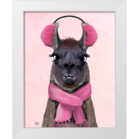 Chilly Llama Pink White Modern Wood Framed Art Print by Fab Funky