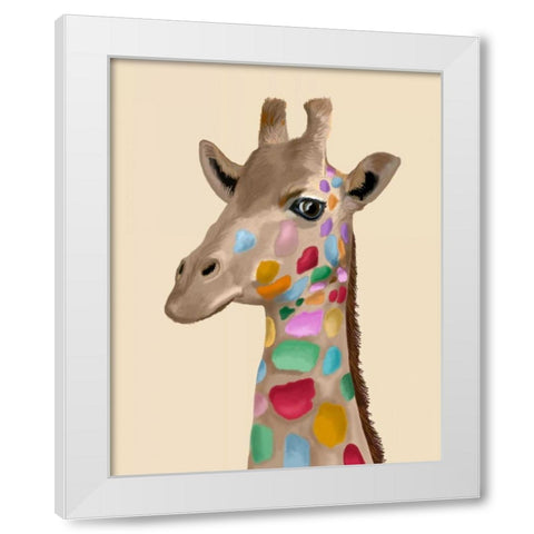 MultiColoured Giraffe White Modern Wood Framed Art Print by Fab Funky