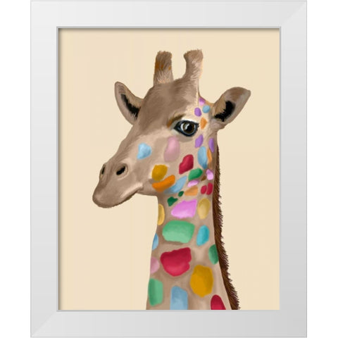 MultiColoured Giraffe White Modern Wood Framed Art Print by Fab Funky