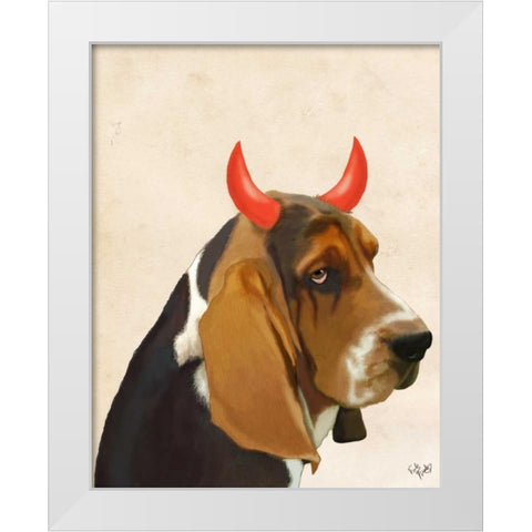 Little Devil Basset Hound White Modern Wood Framed Art Print by Fab Funky