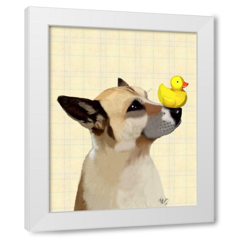Dog and Duck White Modern Wood Framed Art Print by Fab Funky