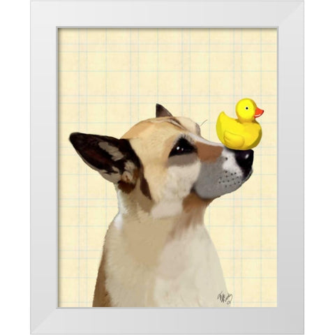 Dog and Duck White Modern Wood Framed Art Print by Fab Funky