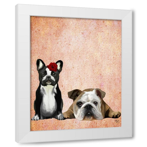 French Bulldog and English Bulldog White Modern Wood Framed Art Print by Fab Funky