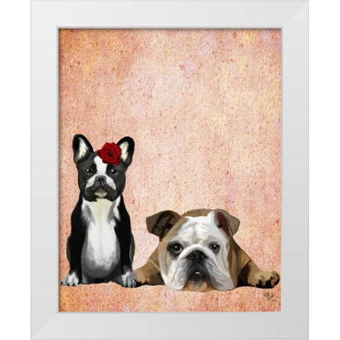 French Bulldog and English Bulldog White Modern Wood Framed Art Print by Fab Funky