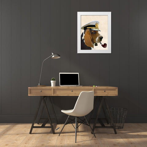 Basset Hound Sea Dog White Modern Wood Framed Art Print by Fab Funky