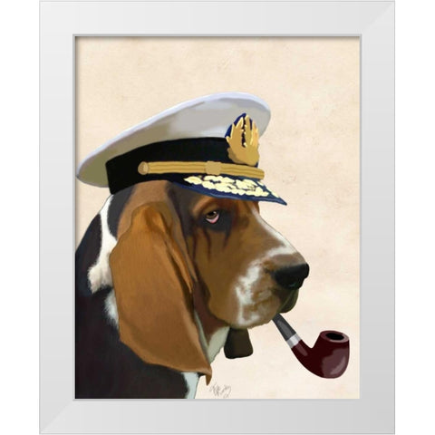 Basset Hound Sea Dog White Modern Wood Framed Art Print by Fab Funky