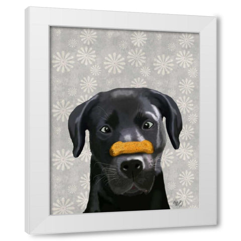 Black Labrador With Bone on Nose White Modern Wood Framed Art Print by Fab Funky