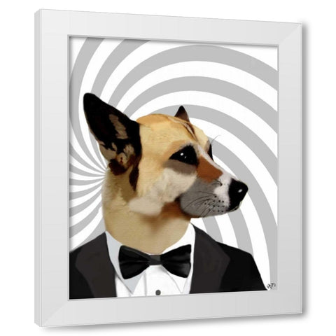 Debonair James Bond Dog White Modern Wood Framed Art Print by Fab Funky