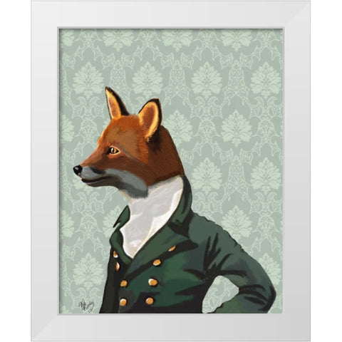 Dandy Fox Portrait White Modern Wood Framed Art Print by Fab Funky