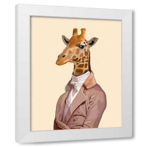 Regency Giraffe White Modern Wood Framed Art Print by Fab Funky