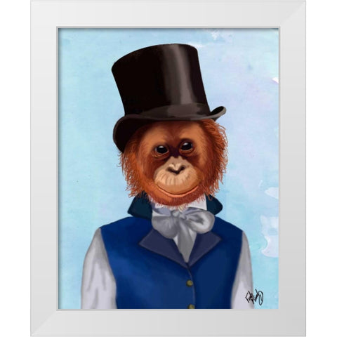 Orangutan in Top Hat White Modern Wood Framed Art Print by Fab Funky
