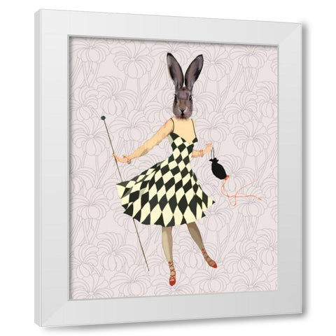 Rabbit in Black White Dress White Modern Wood Framed Art Print by Fab Funky