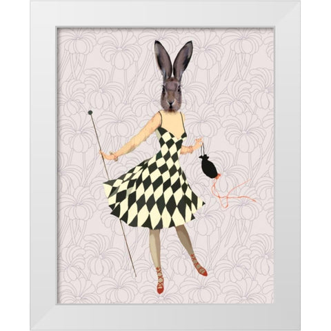 Rabbit in Black White Dress White Modern Wood Framed Art Print by Fab Funky