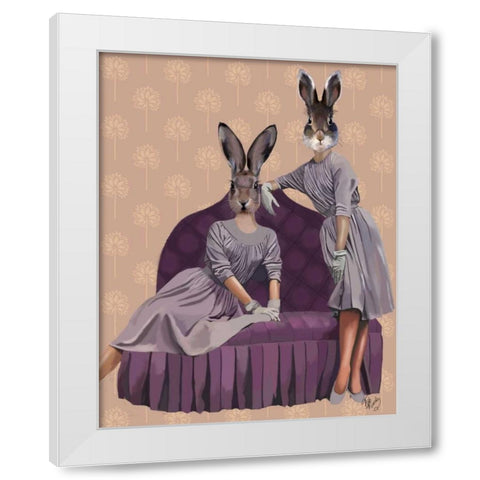 Rabbits in Purple White Modern Wood Framed Art Print by Fab Funky