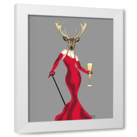 Glamour Deer in Red White Modern Wood Framed Art Print by Fab Funky
